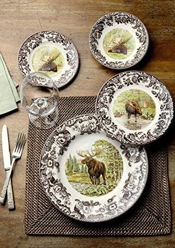 Spode Woodland Majestic Moose Dinner Plate – 10.5 Inch Wildlife Design in Fine Earthenware, Rustic Hunting Collection – Microwave, Dishwasher & Warm Oven Safe, Made in England