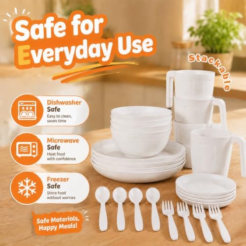 Wrova Wheat Straw Dinnerware Sets 24-Piece, White Plates and Bowls Set