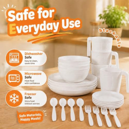 Wrova Wheat Straw Dinnerware Sets 24-Piece, White Plates and Bowls Set