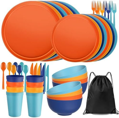 56 Piece Dinnerware Set for 8, Unbreakable Plates and Bowls Sets