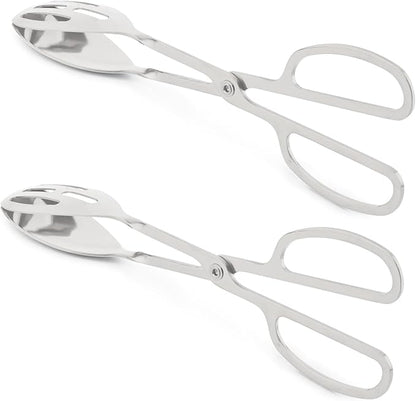 2 Pack Serving Tongs, Buffet Tongs for Kitchen Cooking, 10 Inch Stainless Steel Food Serving Tongs Bread Tongs with Scissor Handles for Salad, Cooking, Catering, Buffet(Silver)