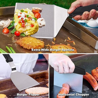 ROMANTICIST 29PCS Griddle Accessories Set - Flat Top Teppanyaki Spatula Set with Scraper, Basting Cover for Camp Chef- Home Cooking Griddle and Outdoor BBQ Gifts for Christmas