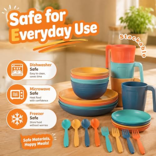 Wrova Wheat Straw Dinnerware Sets 24-Piece, Kitchen Plates and Bowls Sets