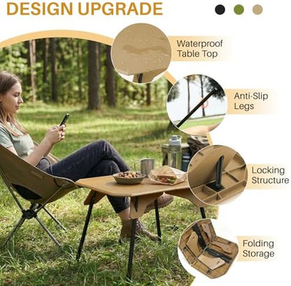 TOPCHANCES Folding Camping Table, Ultralight Aluminum Portable Table with Adjustable Height, 2-in-1 Carry Bag for Outdoor Picnic, Travel, Beach, BBQ & Festival(Khaki)
