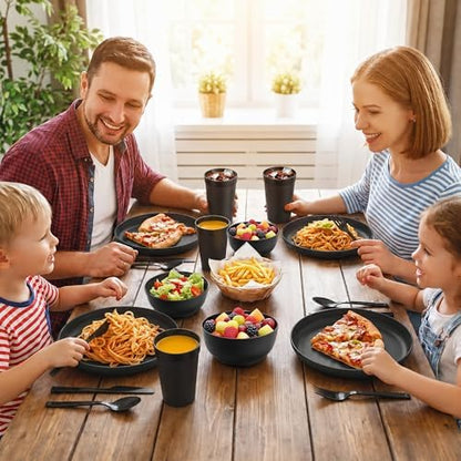 28 Piece Dinnerware Set for 4, Unbreakable Plates and Bowls Sets