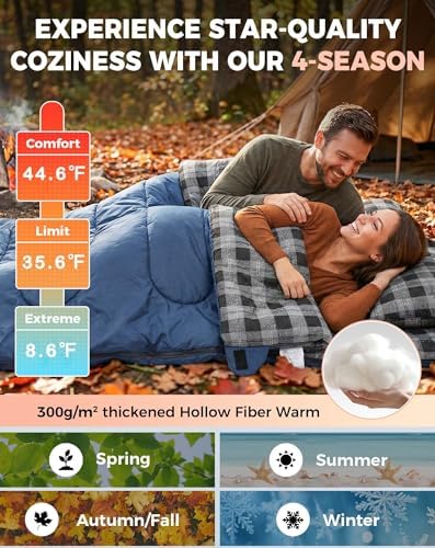 KingCamp Double Sleeping Bag for Adults, Queen Size 2 Person Sleeping Bag