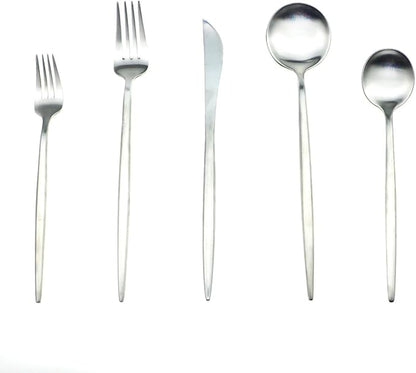 JASHII 18/10 Stainless Steel 20-Piece Matte Silver Flatware Set,Dinner Knife Fork Salad Fork Dessert Spoon, Service for 4, Luxury Silverware Cutlery Utensil Sets