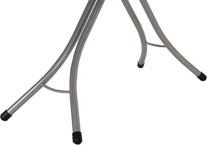 Household Essentials Wide Mega Ironing Board 4-Leg, Steel Top Pressing Station, Heat-Resistant Fiber Pad and Cotton Cover, Includes Sleeve Board and Iron Rest with Hanger Bar, Silver Frame