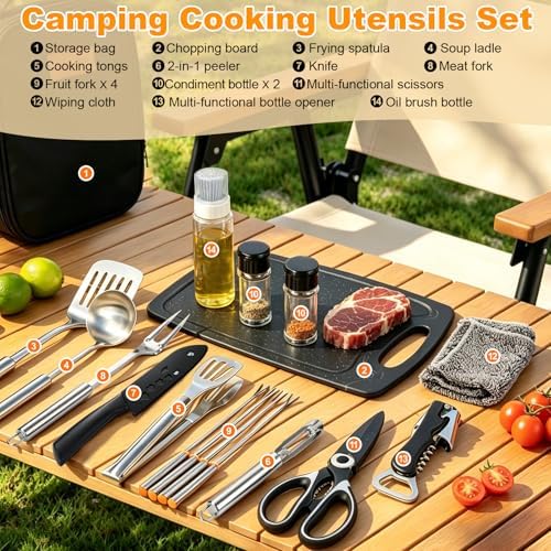 Camping Utensil Set 18 Pcs, Camping Cooking Set with Storage Bag