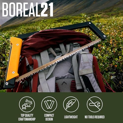 AGAWA - BOREAL21-21 Inch Folding Saw with All-Purpose Saw Blade - Camping Gear For Hiking, Fishing, Hunting, Bushcraft & Survival Kit (Black Frame/Yellow Handle)