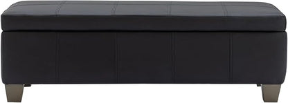 51 Inch Black Faux Leather Ottoman with Storage, Rectangular Extra Long Bench, End of Bed Bench with Large Storage for Bedroom, Living Room