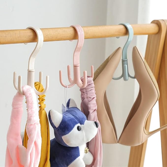 2Pcs Rotating Belt Hanger 360 Degrees Rotatable Organizer with 4 Hooks for Drying Towels Bras Clothes Gloves Plastic Laundry Sock Drying Hanger Blue