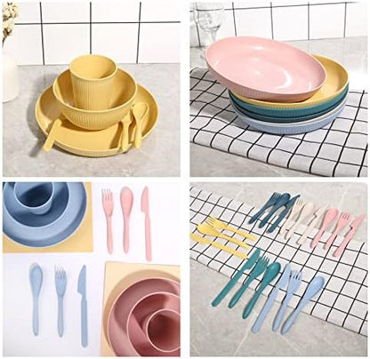 Wheat Straw Dinnerware Sets -DAPIPIK 36 Piece Unbreakable Dinnerware Sets for 6, Wheat Straw Plates and Bowls Set, Lightweight Camping Plates Cups and Bowls Set.Dishwasher Microwave Safe Dinnerware
