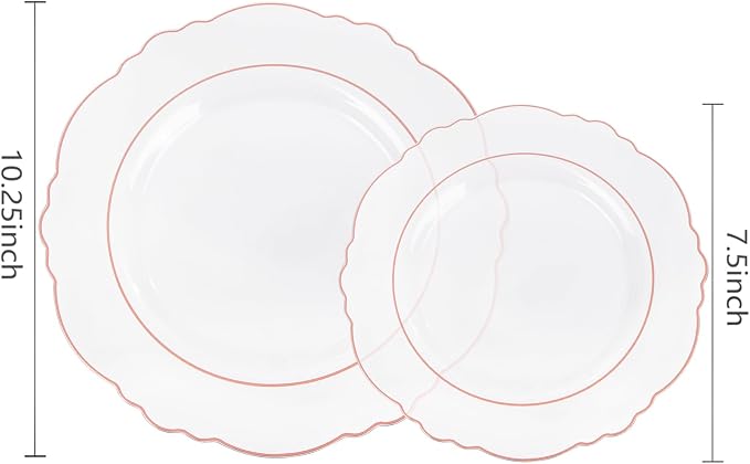 100pcs Rose Gold Plates Plastic Disposable