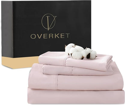100% Egyptian Cotton Sheets Cal King Sheet Set 4PCS 1000 Thread Count Sateen Weave Soft Breathable 16-Inch Deep Pocket（California King,Light Pink）