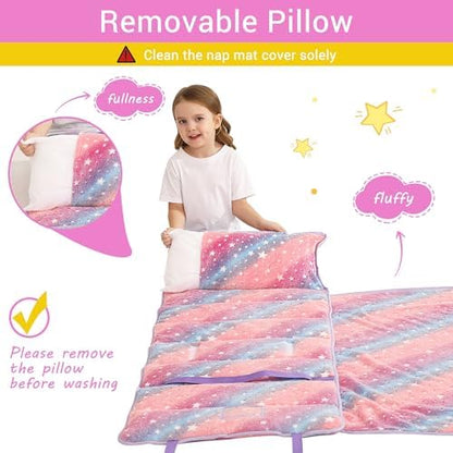 Lasoftan Toddler Nap Mat with Pillow and Blanket, Extra Large Rolled Napping Mats,Slumber Bags for Boys Girls,Kids Sleeping Bag for Daycare, Preschool Travel Camping