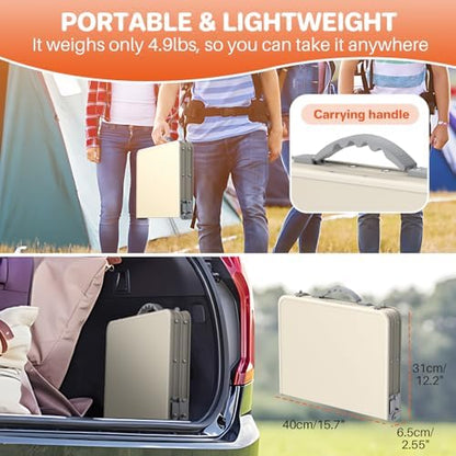 FUNYKICH Waterproof Folding Camping Table, 3 Height Adjustable Max 27.5''