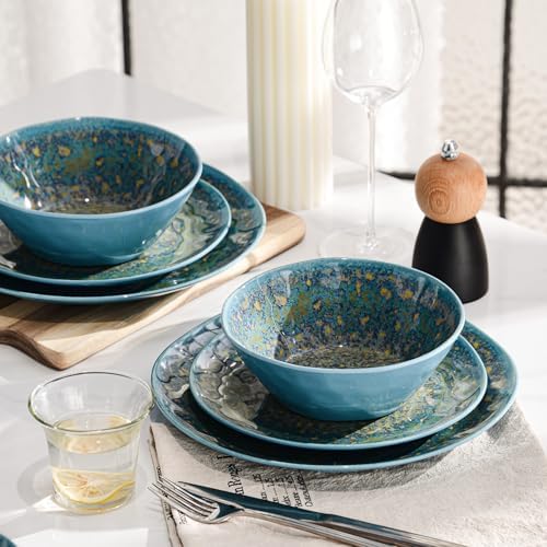 Melamine Dinnerware Set of 12Pcs,Camping Dinnerware, Dishwasher safe Lightweight Unbreakable Dishes Set for Patio, RV, Rustic Farmhouse Dinner Plates