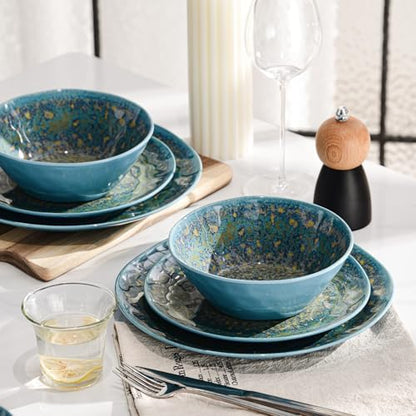 Melamine Dinnerware Set of 12Pcs,Camping Dinnerware, Dishwasher safe Lightweight Unbreakable Dishes Set for Patio, RV, Rustic Farmhouse Dinner Plates