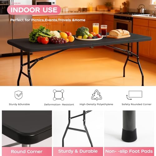 FDW | 8FT Folding Table | Black | Portable Plastic Table