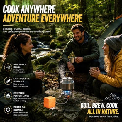 6800W Camping Backpacking Stove with Piezo Ignition, Fuel Canister Adapters