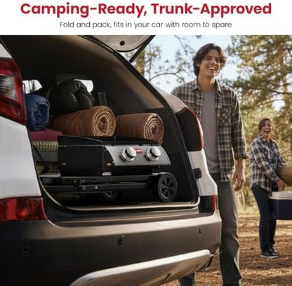 LAUDLIFE Portable Gas Griddle with Adjustable Stand, 20,000 BTUs, 342 Sq. In. Cooking Surface, 3-Step Setup, Enamel Coating Grates, for Camping, Patio BBQ, Park Picnics & Outdoor Cooking