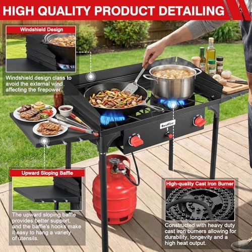 Bestfire 2 Burner Propane Stove, 150,000 BTU High Pressure Camping Burner