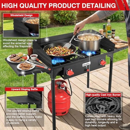 Bestfire 2 Burner Propane Stove, 150,000 BTU High Pressure Camping Burner