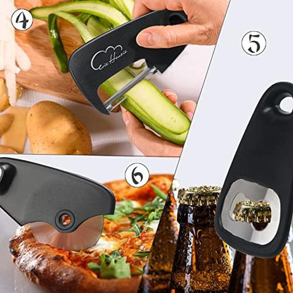 Kitchen Gadgets Set 6 Piece, Space Saving, Portable, Black