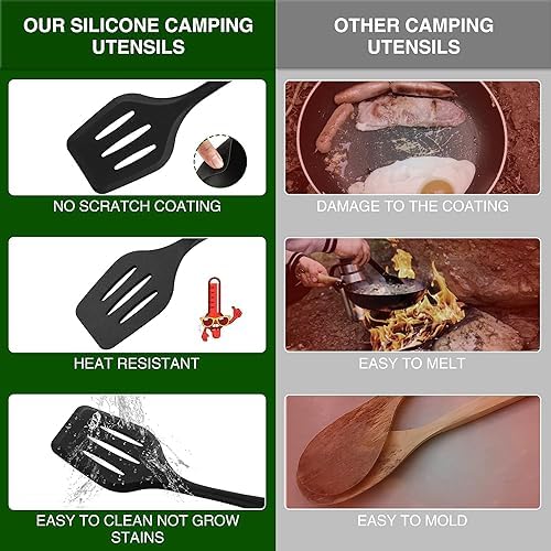 Wesqunie Silicone Cooking Utensils Set, Cookware Set for Outdoor Camping