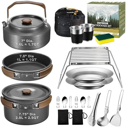 18Pcs Camping Cookware Cooking Set, Joyfair Camp Mess Kit with Utensils