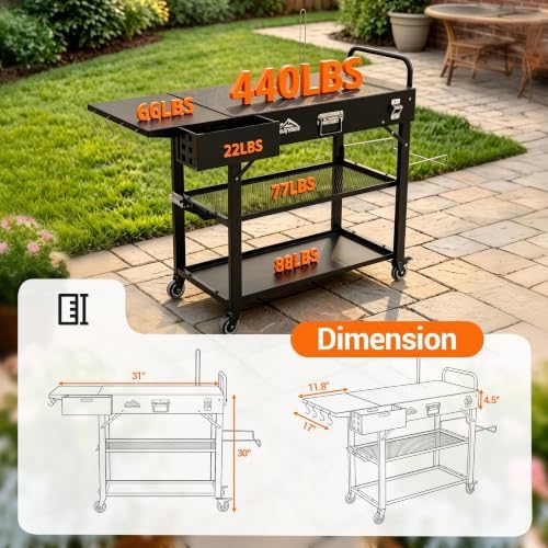 Grill Cart for Blackstone Griddle, Outdoor Grill Table Foldable for Ninja