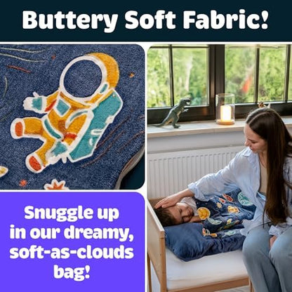 Kids Sleeping Bag for Boys & Girls - Glow in The Dark for Ages 3+, Large With Pillow Pocket, Extra Soft Toddler Blanket (66" x 33")