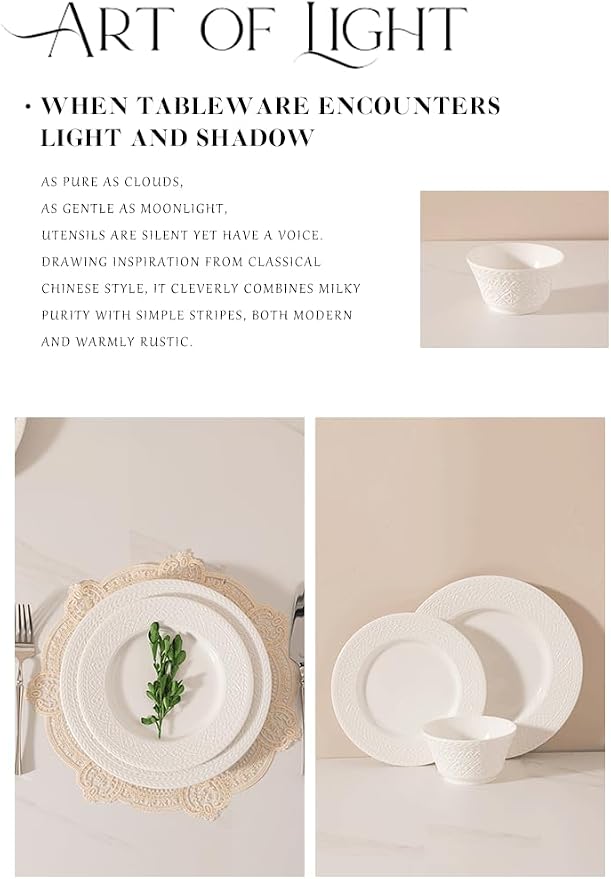 4-piece set, embossed design plate and bowl set, microwave and dishwasher