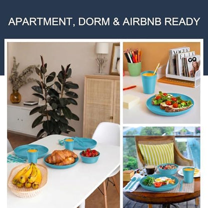 56 Piece Plates and Bowls Sets for 8, Unbreakable Dinnerware Sets