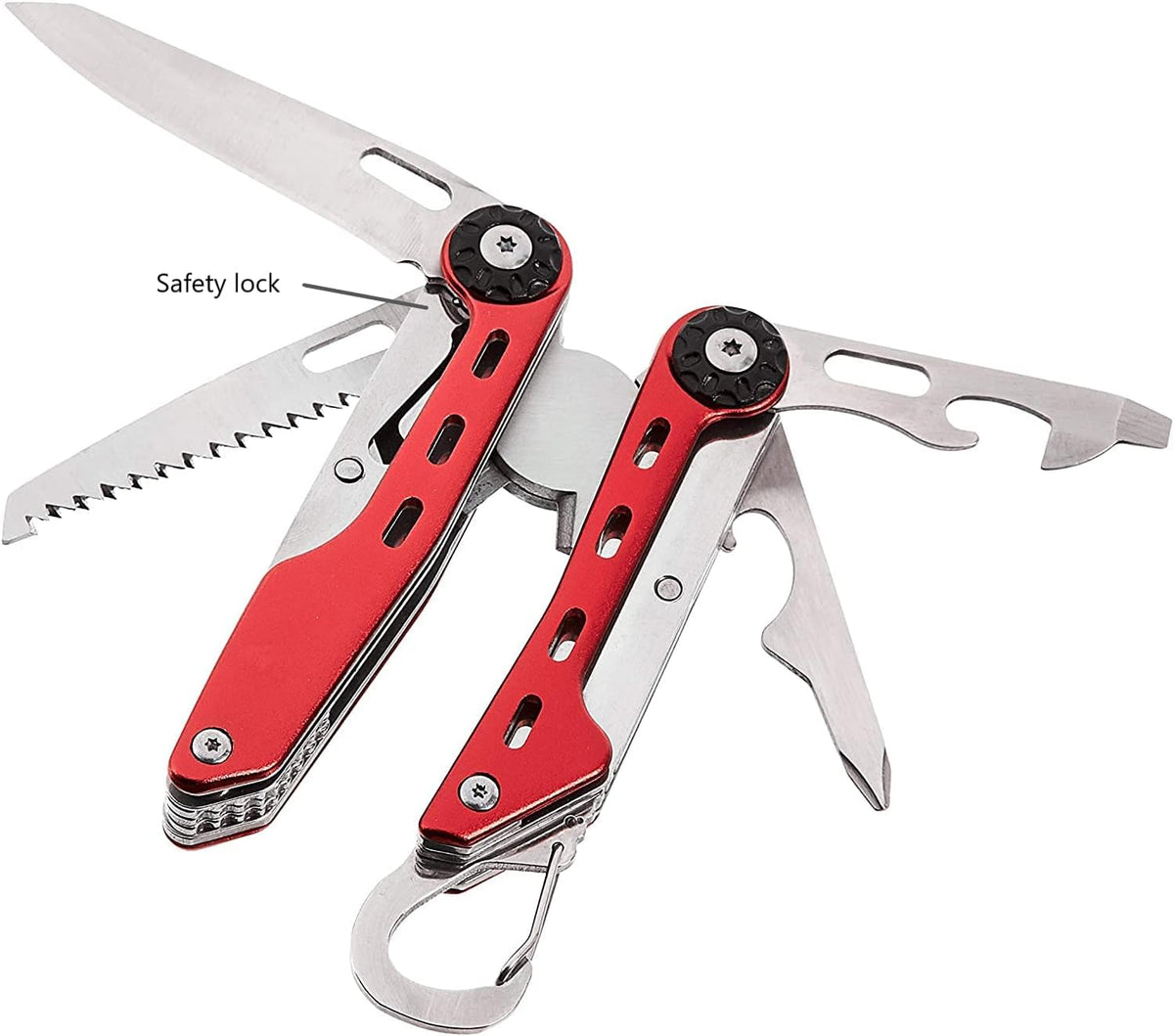 Amazon Basics 10-in-1 Stainless Steel Multitool Safety Lock with Nylon Sheath, Red