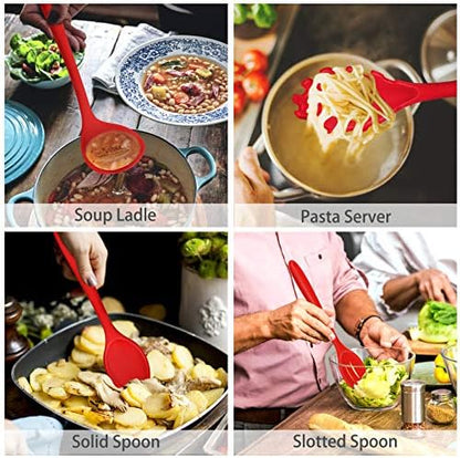 P&P CHEF Red Kitchen Utensils, Silicone Cooking Utensil Set of 7