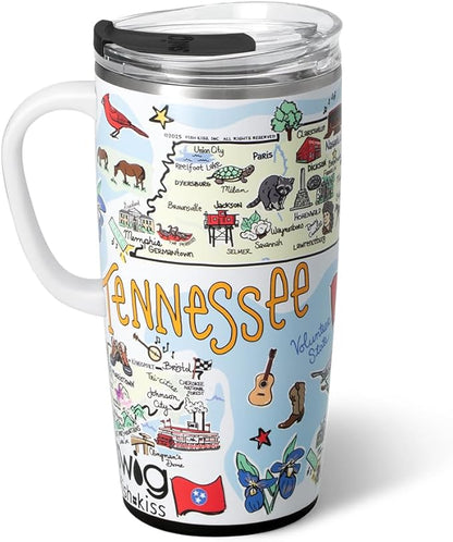 Swig Life 22oz Travel Mug, Insulated Tumbler with Handle and Lid, Travel Coffee Mug, Cup Holder Friendly, Stainless Steel 22 oz Tumbler, Reusable Insulated with Lid (Tennessee)