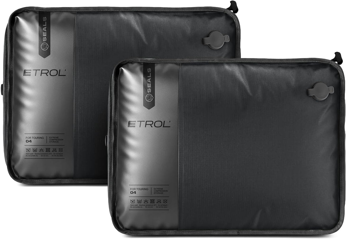 TPU Vacuum Bag for Travel, 70D Nylon Reusable Compression Bag with IP67 Waterproof Zipper, Compression Packing Cubes for Clothing, Space Saver Bags for Luggage and Backpack (Full Open, Grey,2Pcs)