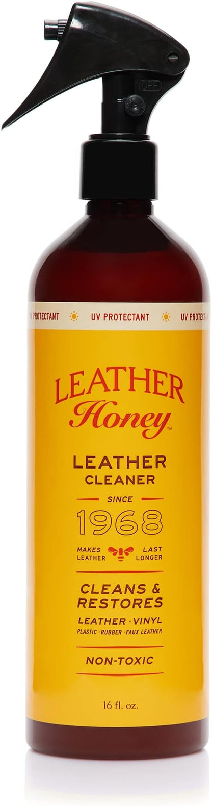 Leather Honey Leather Cleaner Spray: UV Protectant, Non-Toxic & Made in the USA Since 1968. Cleans & Protects Leather, Faux & Vinyl - Couches, Car Seats, Purses, Shoes, Bags & Tack. Safe for Any Color