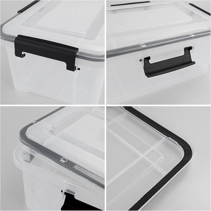 10 Liters Clear Storage Box with Latch Clips/Lid, Plastic Airtight Pet Food Containers Set of 6