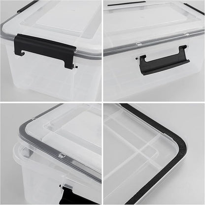 10 Liters Clear Storage Box with Latch Clips/Lid, Plastic Airtight Pet Food Containers Set of 6