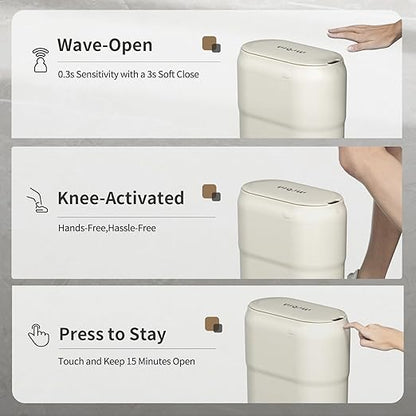 Slim Motion Sensor Trash Can for Bathroom, Automatic Compact Touchless Garbage Bin with Lid, 2.4 Gallon Small Electric Waste Basket for Narrow Apartment Dorm Office, Kitchen, Bedroom, Cream White