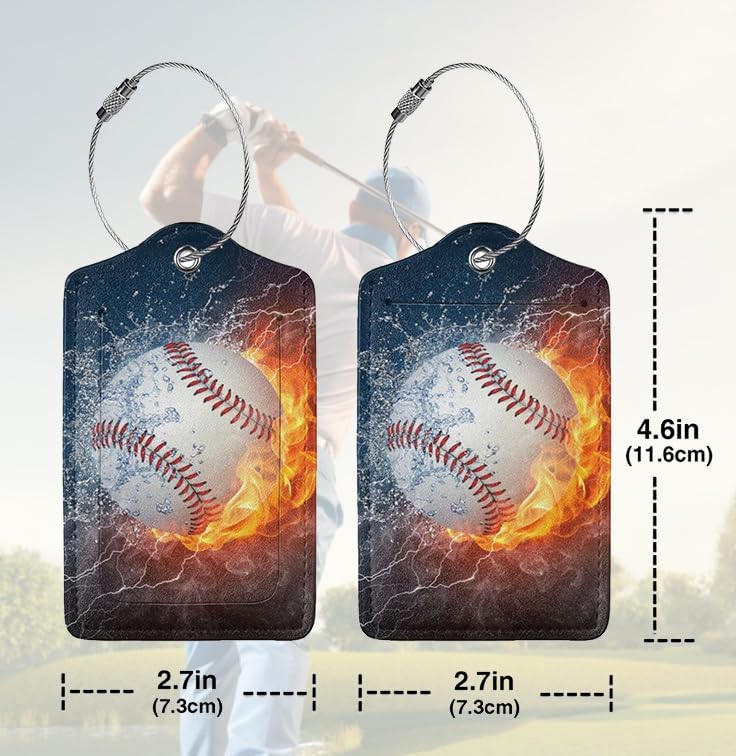 2 Pack Luggage Tags for suitcases Cute Baseball Luggage Tag, Leather Stainless Steel Loop Label Tag for Men Women Travel Bag Suitcase(Baseball)