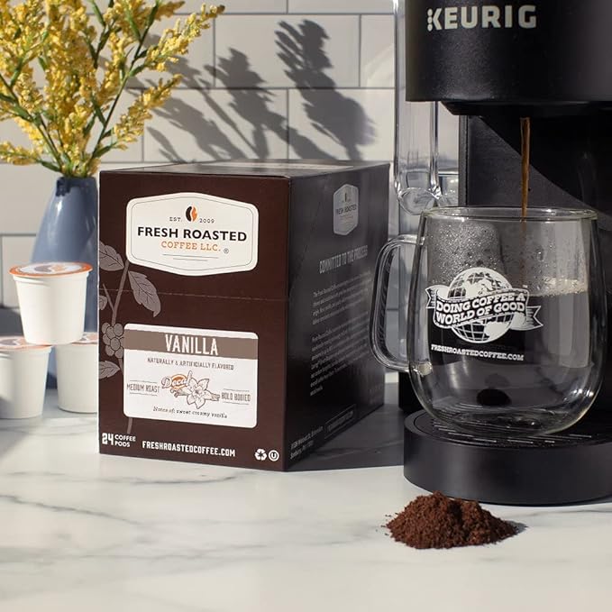 Fresh Roasted Coffee, Decaf Vanilla, Flavored Coffee Pods, K-Cup Compatible, 96 Count