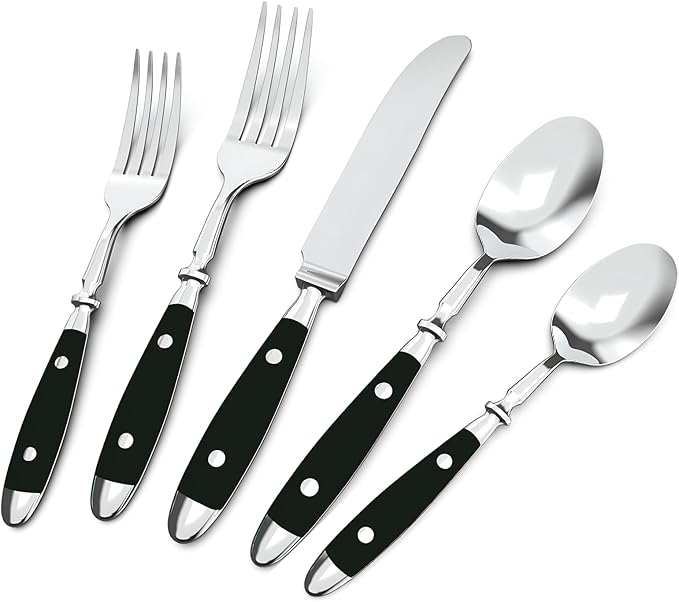 Retro 20-Piece Silverware Set, Stainless Steel Cutlery Set, Vintage Flatware Set with Black Bakelite Handle, Dishwasher Safe| Service for 4