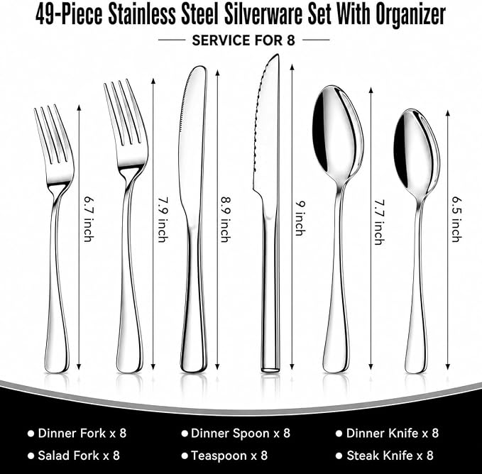 49-Piece Stainless Steel Silverware Set