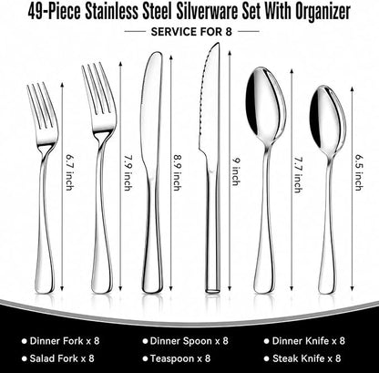 49-Piece Stainless Steel Silverware Set