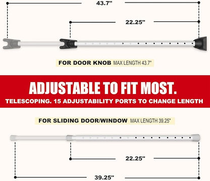 SECURITYMAN 2-in-1 Door Security Bar & Sliding Patio Door Security Bar (2 Pack) via Interchangeable Caps - Heavy Duty Iron Construction Door Stoppers for Home, Apartment, Travel Hotel - White