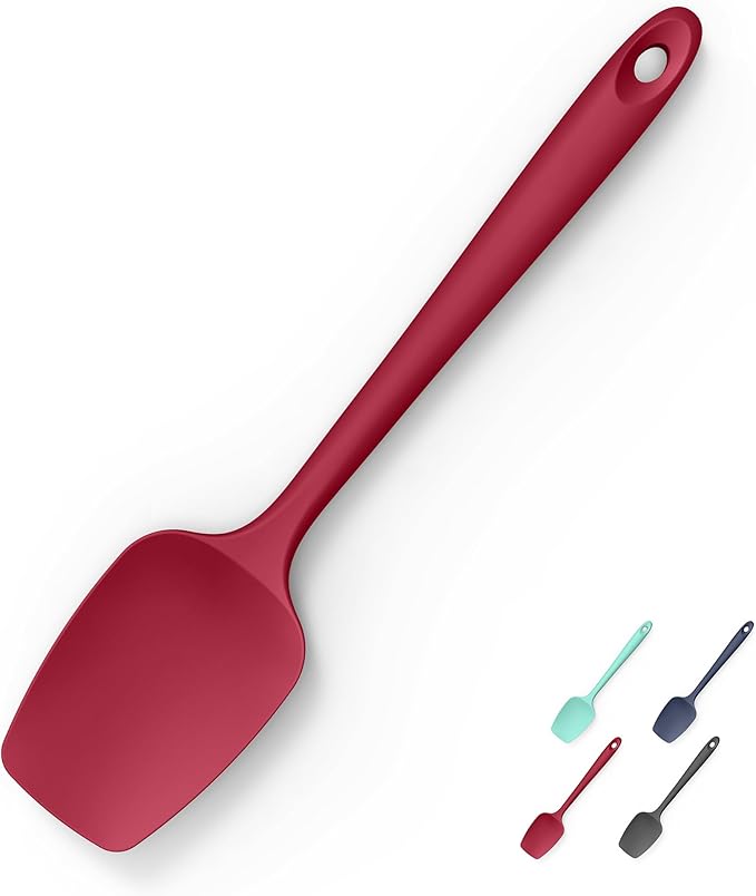 Heat Resistant Silicone Spoon Spatula, Doosu 600°F High Temp Flexible Cooking Spoons Kitchen Rubber Spoonula Scratch-Proof for Mixing Stirring Scraping Serving Non-Stick Cookware (11.4in, Red)